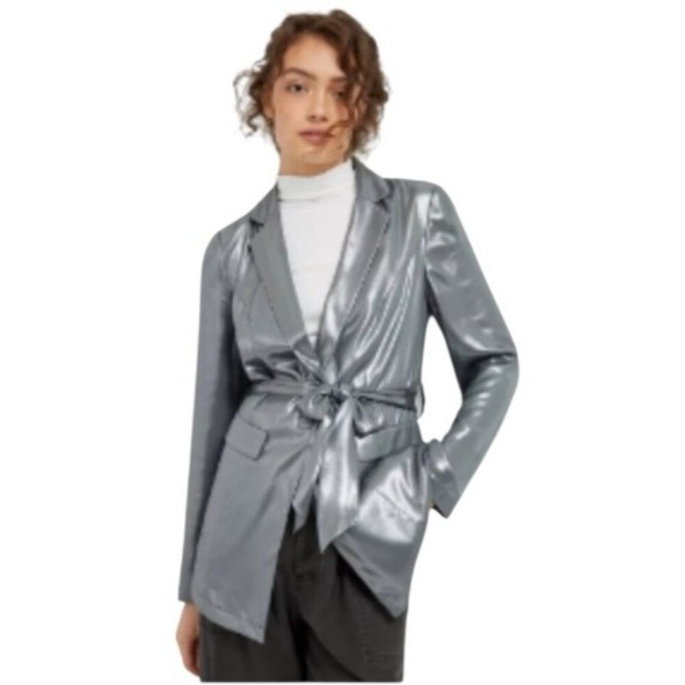 MAEVE x ANTHROPOLOGIE Zada Metallic Blazer Single button tie waist